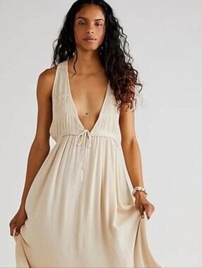 Free People Cream Tie-Front Ruffled Maxi Dress